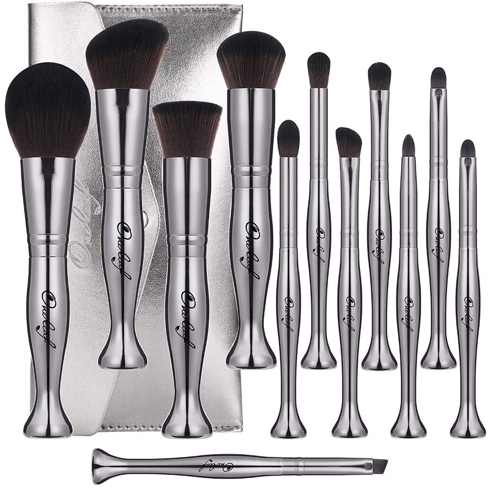 11 Pcs Standing Makeup Brush Set-Silver